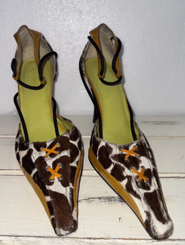 Luichiny Pony Hair Patient Leather Avant Garde Ankle Stilettos Heels Pumps Sz 9 - Image 2 of 4