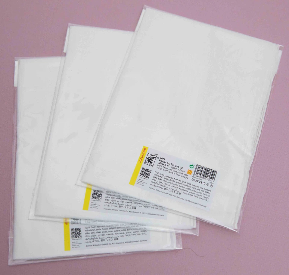 Seidenschal, 180 x 45 cm, 3 Stück, Pongé 05, 20g/lm Seide 100%, naturweiß,