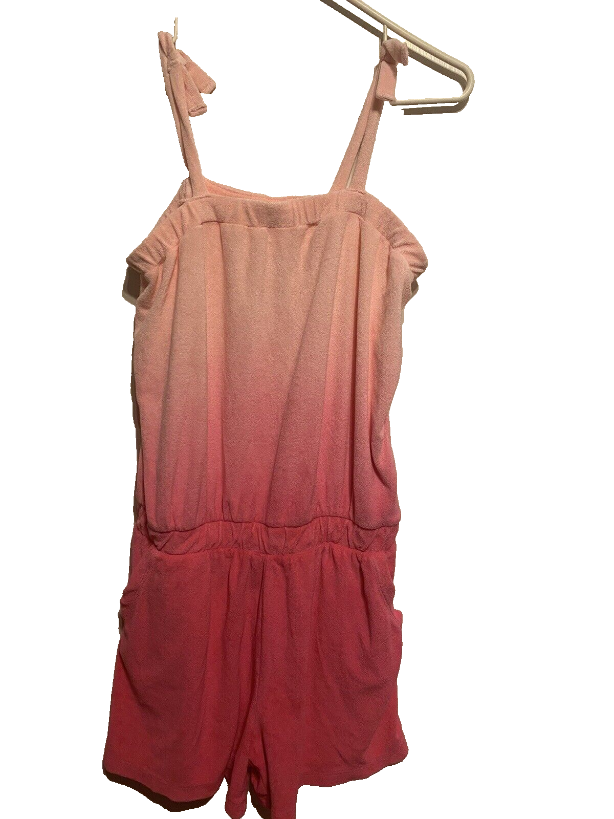 Gap Kids Towel Terry Romper Pink Fade  XXL 14/16 NWOT pockets tie shoulders