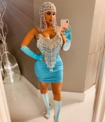 Kim Kardashian 2019 Met Gala Party Pearl Bead Headpiece Dress Socks Costume Set
