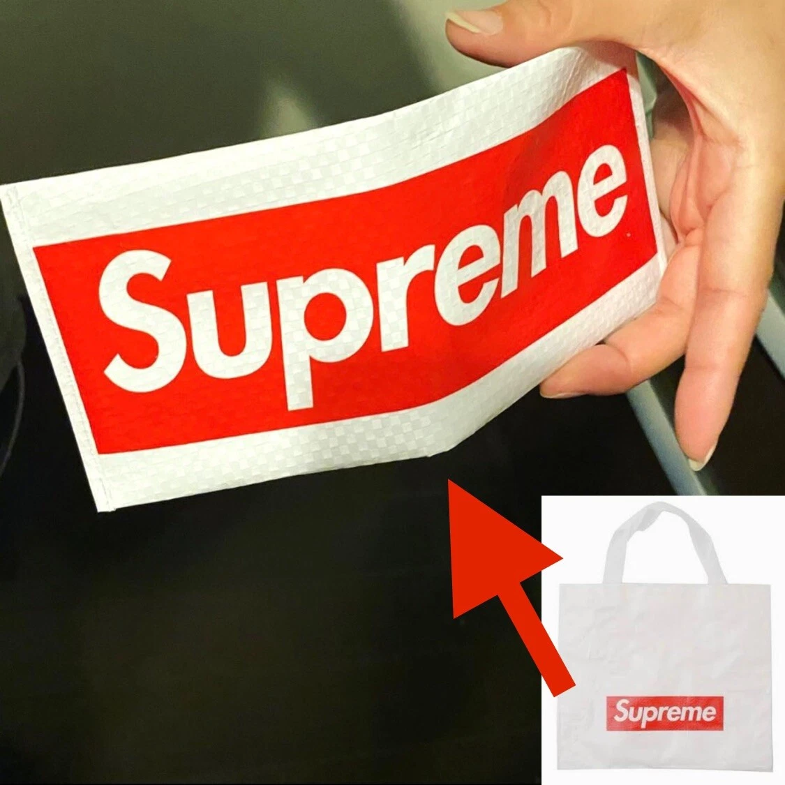 ✅Supreme Box Logo Portefeuille Utilisation En Magasin Réutilisable Shopping Tote Bag Authentique Bricolage