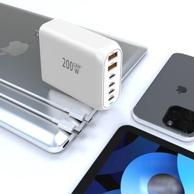 GaN 200W 6 Ports USB Type-C Charger Wall Adapter PD Super Fast Charging iPhone