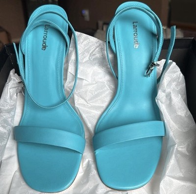 NWT Larroude Nyx Strappy Slingback Heel Sandal Size 8 Turquoise Leather