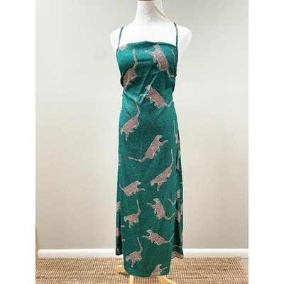 Never Fully Dressed Green Leopard Print Midi Open Back Slip Dress Women's 4  $148 | eBay