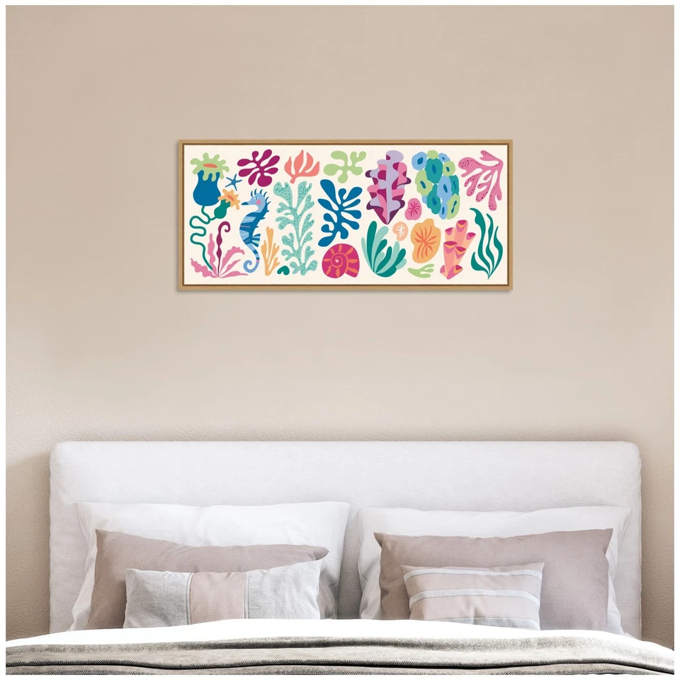 Divertido arte de pared colorido en lienzo enmarcado en arrecife de coral por Rachel Lee 40 x 18 Sylvie N... Foto 3 de 4