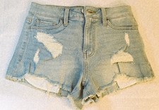 SO Womens High Rise Cutoff Denim Shorts Juniors 3 26W Distressed Light Wash