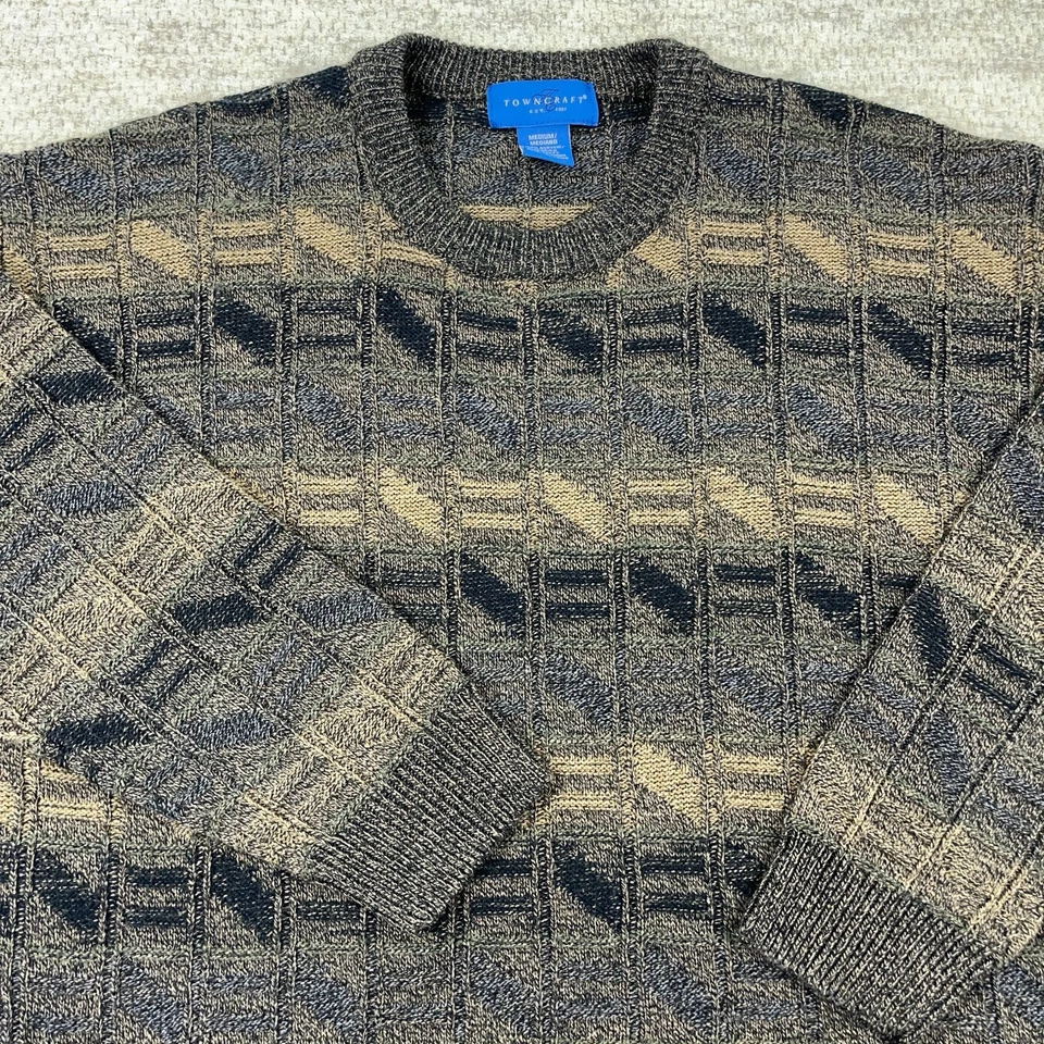 Vintage Grandpa Sweater Men Medium Brown Geometric Crewneck Acrylic Retro Y2K - Image 2 of 4