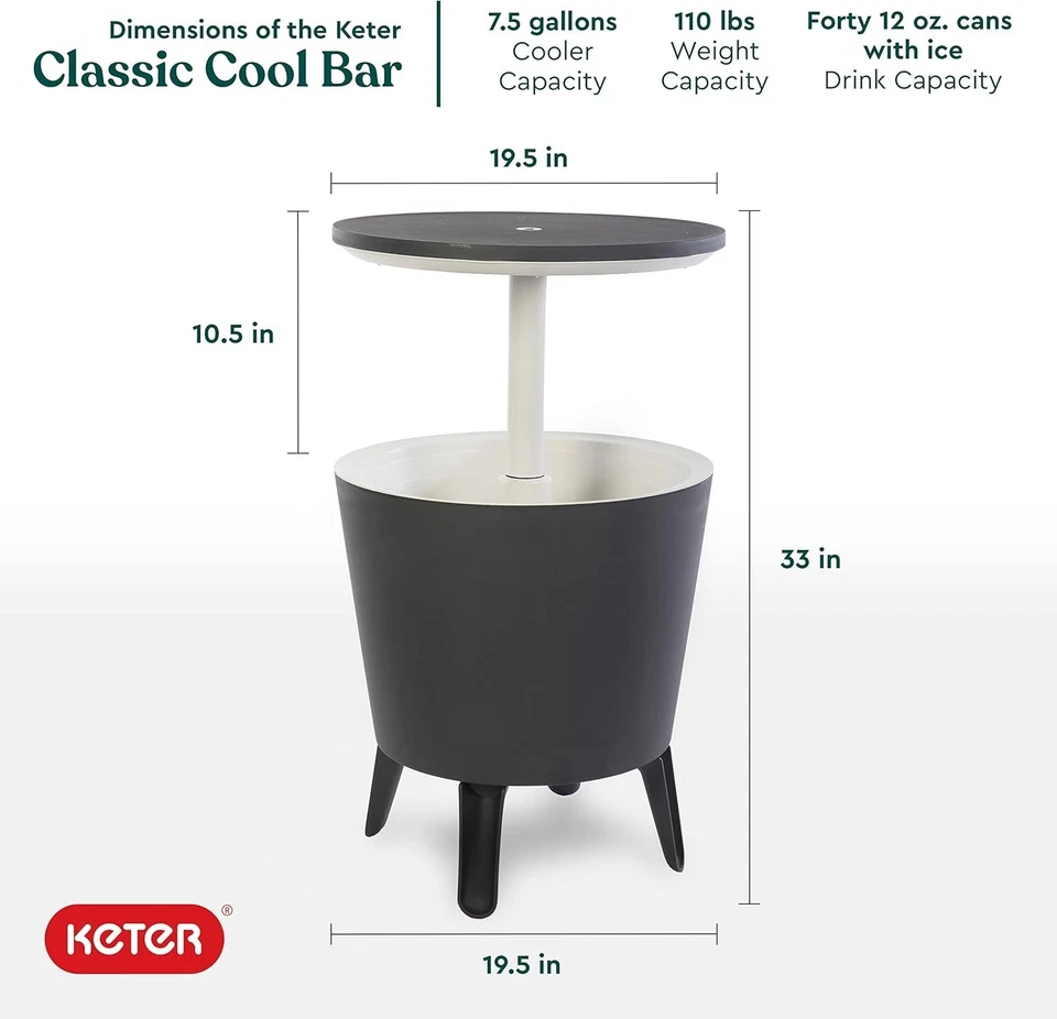 Mesa auxiliar Keter Moderna Cool Bar Exterior Patio Muebles y Bañera de hidromasaje con 7,5 Gal Foto 3 de 4