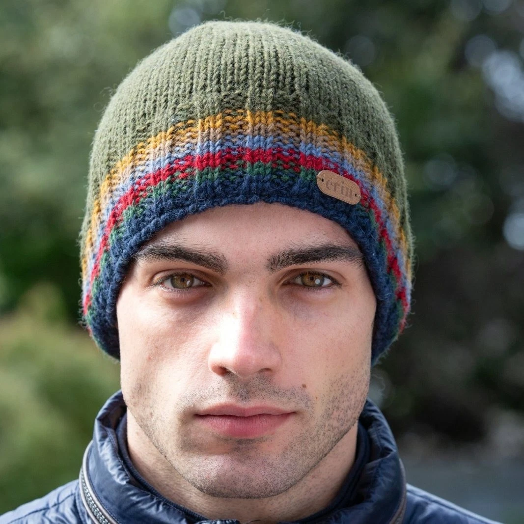 Rib-Knitted Irish Wool Beanie – Green