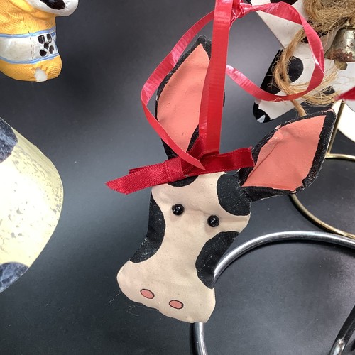 Cow Christmas Ornaments Lot 31 Wood Santa Metal Resin Ceramic Fabric Primitive - Picture 12 of 24