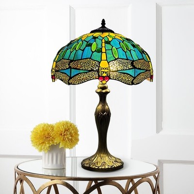 Tiffany blaue Libelle Stil 16 Zoll Tischlampe Handarbeit Buntglasschirm