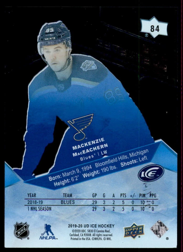 2019-20 Upper Deck Ice #84 Mackenzie MacEachern #/499 Rookie - Image 2 of 2