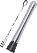 10 Inch Stainless Steel Muddler for Cocktail and 10 Inch Mixing Bar Spoon, 2 Pic