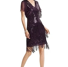 BABEYOND Sz S 1920s Flapper LongFringed Gatsby Dress 20s Sparkly SequinsDress