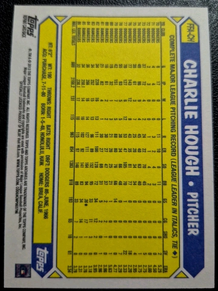 Autógrafo Charlie Hough 2013 Topps The Ageless Knuckle Baller Foto 2 de 2