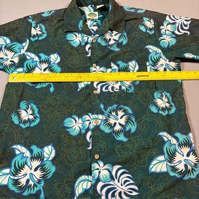 Flipbox 男式绿色/蓝色花卉夏威夷短袖纽扣衬衫 M 码 — 第 3/4 张图片