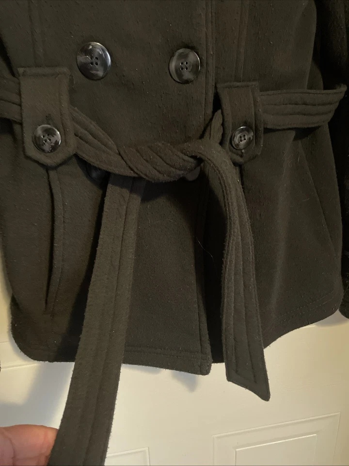 Jou Jou Coat Womens Size Small Black Belted Double Breasted Peacoat Lined - Image 4 of 4