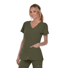 GREYS ANANTOMY SIGNATURE MOCK WRAP SCRUB TOP IN OLIVE IN ALL SIZES  2130 NWT