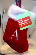 MINI Monogram Christmas STOCKING RED Letter A Velvet 8"