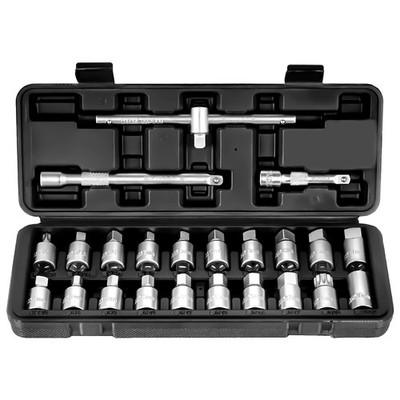 BILITOOLS 23Pc Drain Plug Socket Set 3/8 Drive Hex Torx Spline Tool Kit CRV