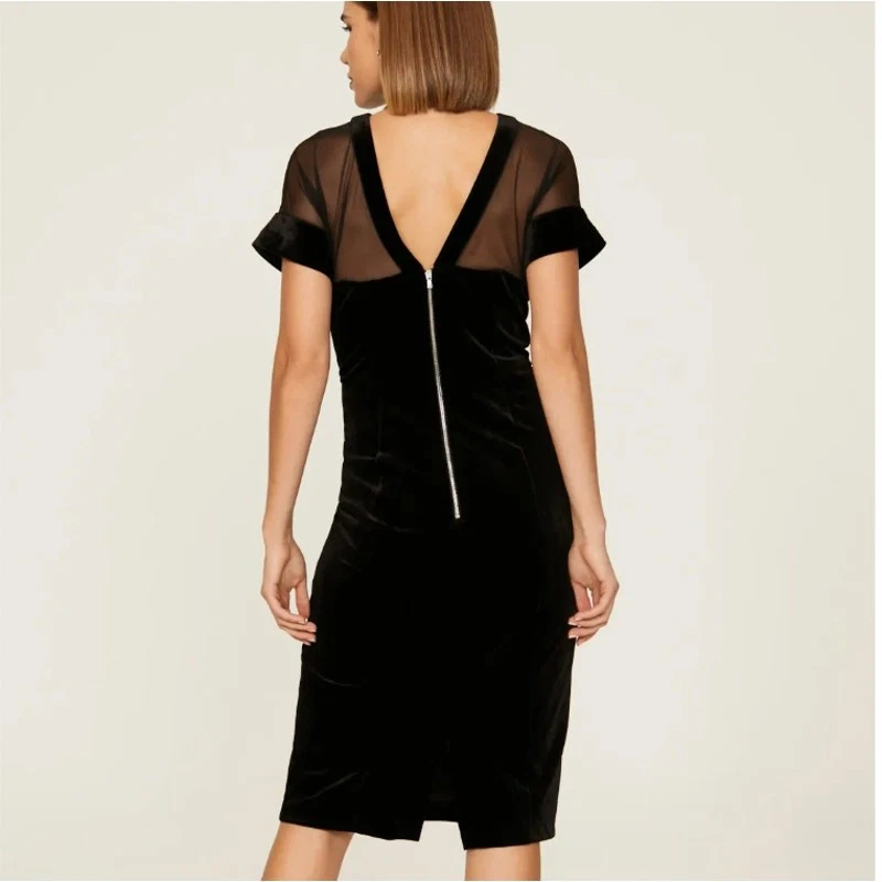 Vestido Vaina Maggy London Negro Terciopelo TALLA 4 Diseñador de Cóctel Retro Glam $178 Foto 4 de 4