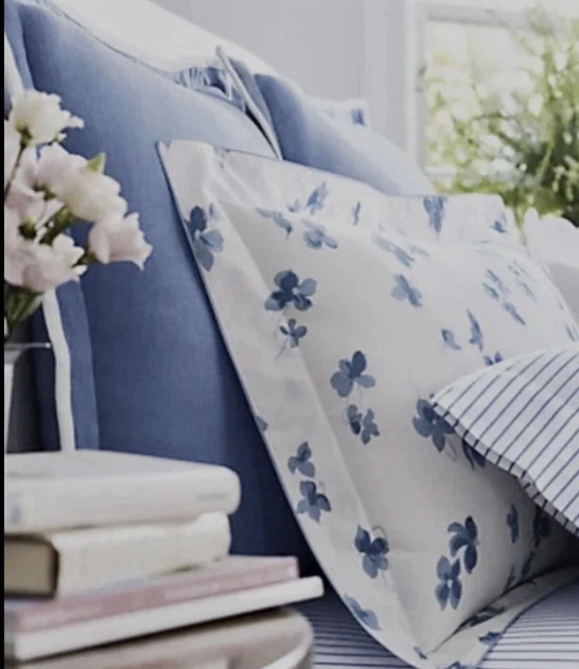 3 Piece RALPH LAUREN Georgica Maylen Blue Floral FULL/ QUEEN DUVET SHAMS SET - Image 4 of 4