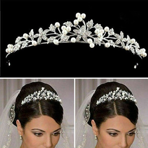 3X Strass Perlen Diadem Tiara Brautschmuck Haarschmuck Hochzeit Braut Haarreifen - Bild 4 von 9