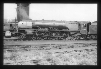 FREE POST 2x Black & White slides-ex LMS Semi's 46248 on shed at Camden & 46240-