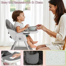 Foldable Baby High Chair, 5-Point Safety Harness and Storage Bag for Toddlers