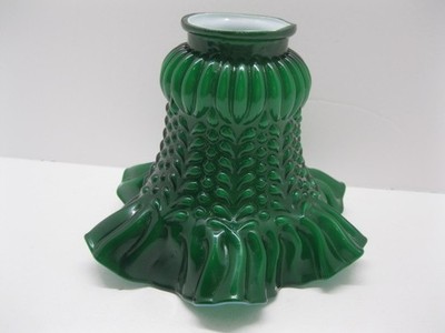 Vintage Green Ruffled Student Lamp Shade White cased Glass 2'' fitter