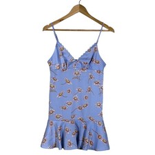 Urban Outfitters Daisy Floral Mini Dress Blue Cottagecore Ruffle Hem Size M
