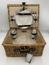 Picnic Time Classic Wicker Vintage Picnic Basket for Two 16" w #2001N