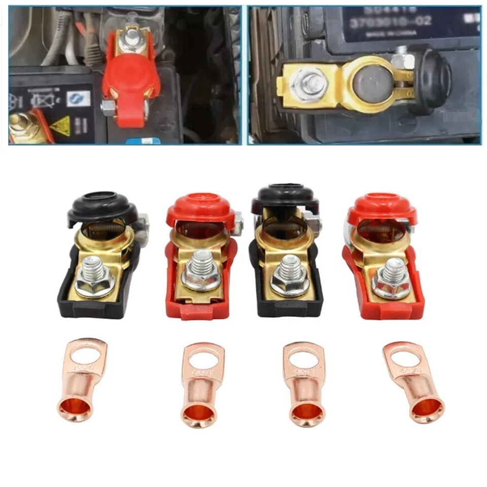 4x Durable Car RV Marine Battery Clamp Terminal Connector Pure Copper Pile Head - Image 3 of 4
