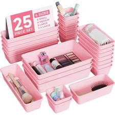 25 PCS Plastic Drawer Organizers Set, 4-Sizes Vanity and Makeup Organizer, De...