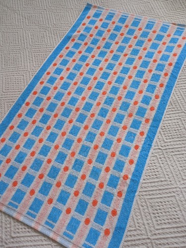 Vintage Hand Towel Orange Blue Spots Squares Geometric Mid Century 60s 70s - Picture 11 of 19