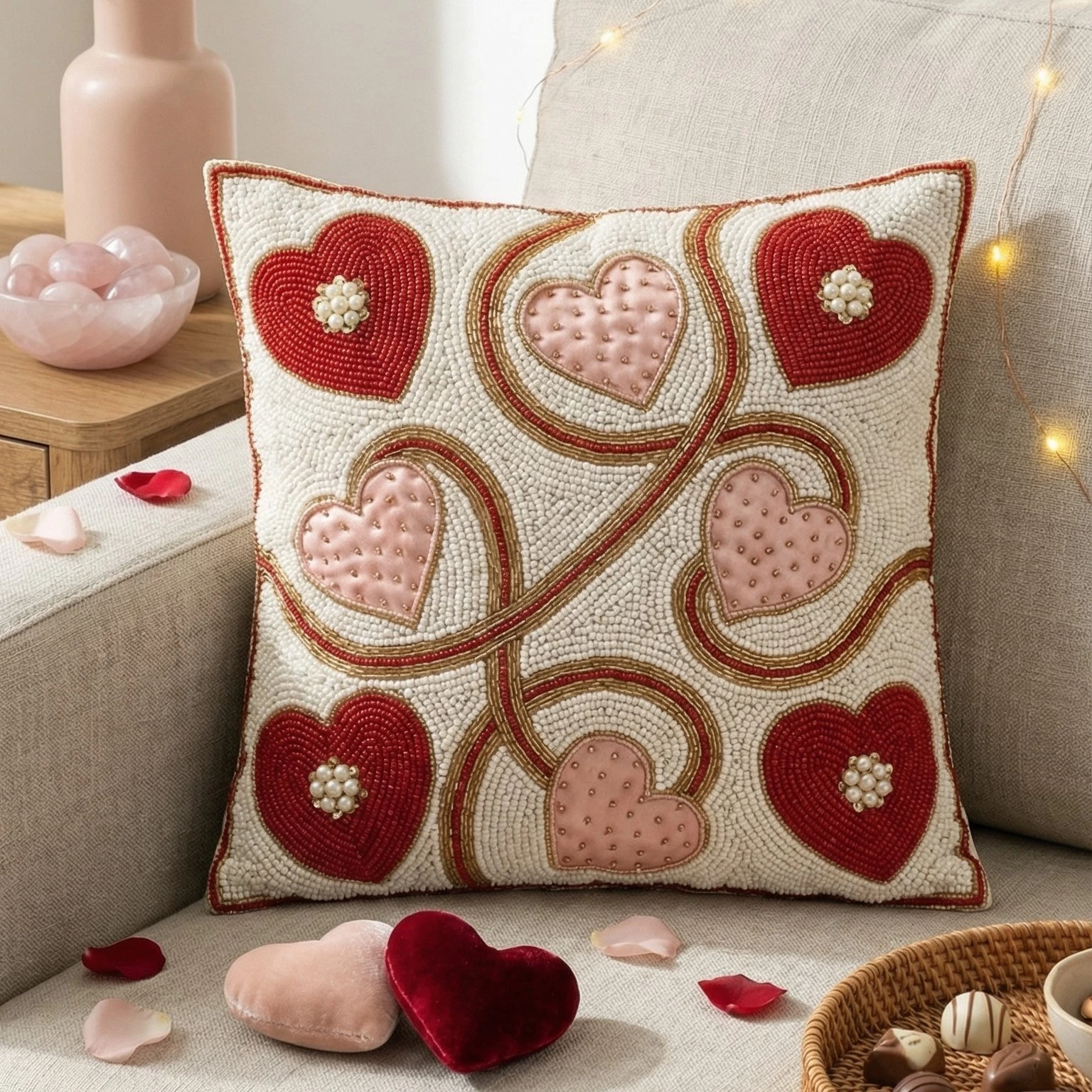 Valentine Heart Beaded Throw Pillow Cover - Luxury Handmade Decorative Cushion
Opens in a new window