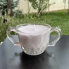Vintage Pressed Glass Double Handled Sugar Bowl Made Into A Candle