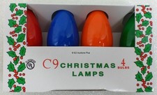  4 Pack MULTI COLOR SOLID C-9 Light Bulbs 7 Watt Holiday Christmas Night NEW