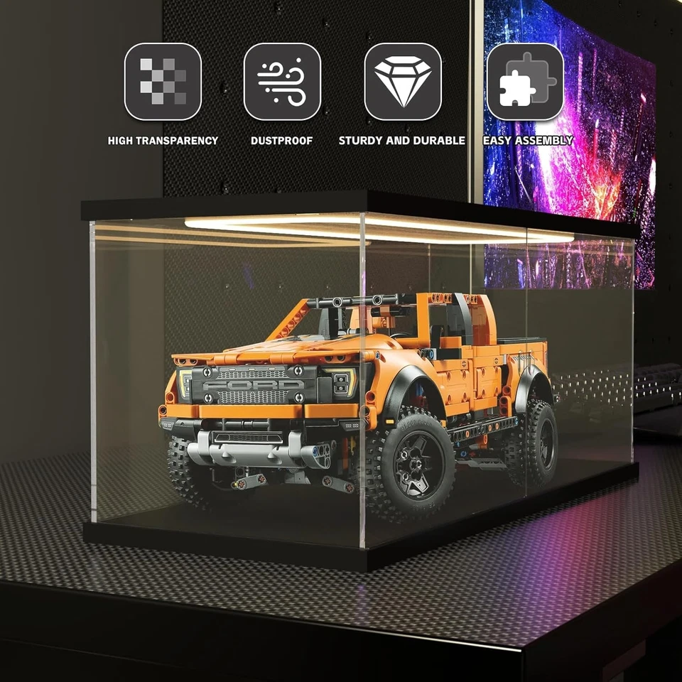 Car Display Case Acrylic 20 in x 8 in LED Light 1/10 Rack 1/12 Model Diecast Box - Image 2 of 4