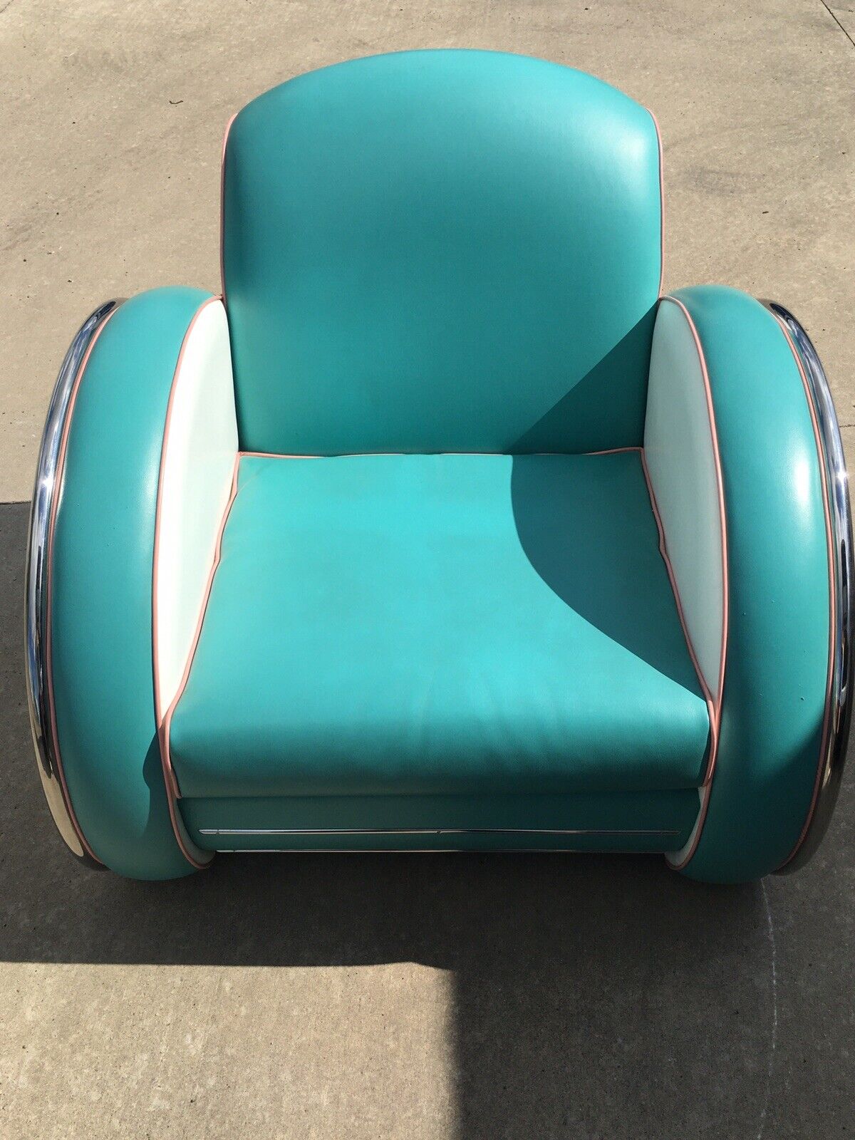 Antique Vintage Art Deco Club Chair In Turquoise And White