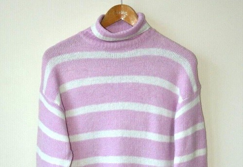 EX NEW LOOK PINK+CREAM STRIPE KNIT ROLL NECK LONG JUMPER SIZE 10 SMALL LAST ONE - Picture 2 of 9