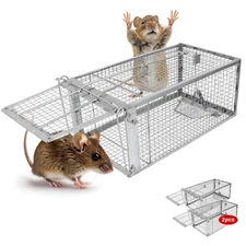 2-Packs Silver Live Animal Cage Trap Folding Humane Cat Trap For Mouse 13x7x5