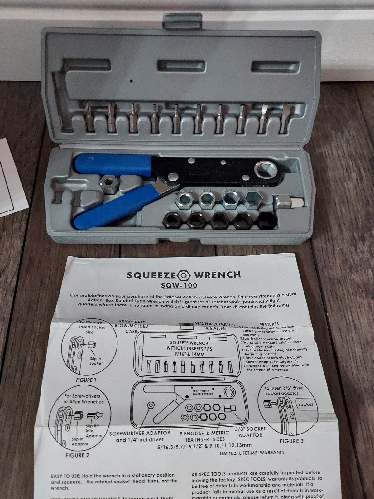 Spec Tools Ratcheting Action Squeeze Wrench Hand Tool Case & Bits Tight Spots eBay