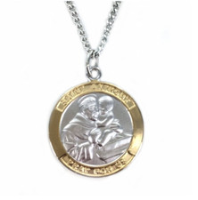 STERLING SILVER TWO TONE ST. ANTHONY PATRON LOST ARTICLES MEDAL NECKLACE & CHAIN
