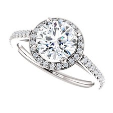 PLATINUM 2.00 Carat Ideal Cut Genuine Diamond Solitaire Halo Ring