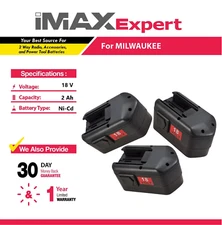 3x 18V 2Ah NiCd Battery for Milwaukee 48-11-2230, 48-11-2200, 48-11-2232