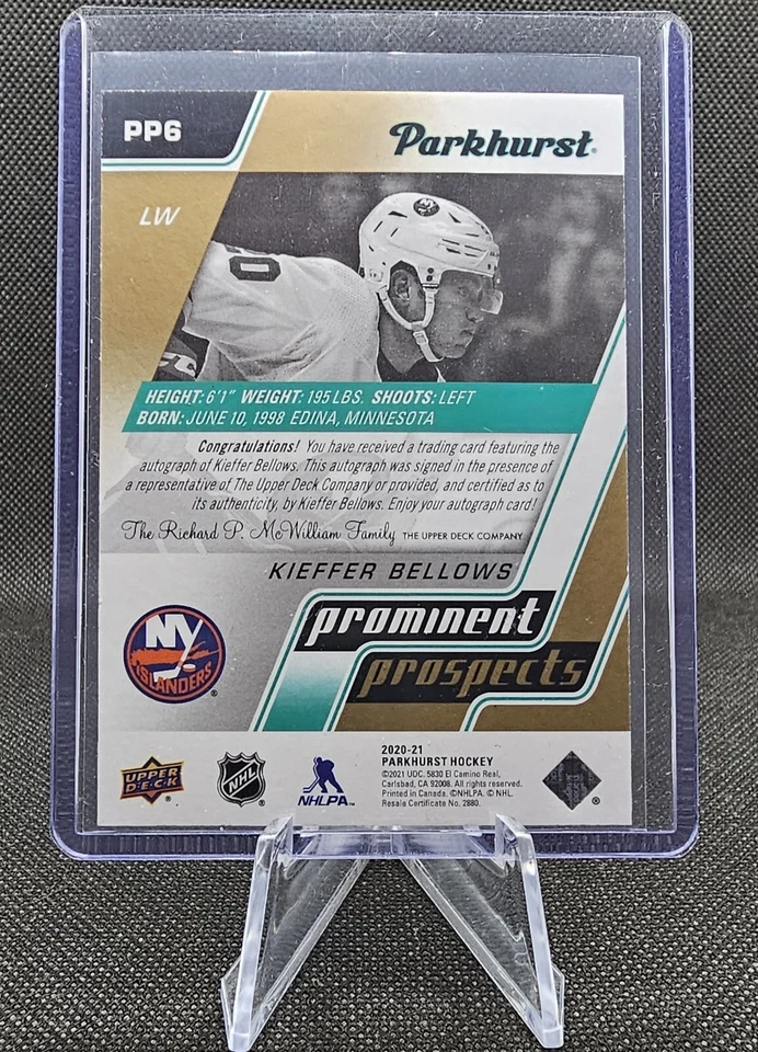 2020-21 Parkhurst Prominent Prospects Gold Kieffer Bellows #PP6 Rookie Auto RC - Image 2 of 2