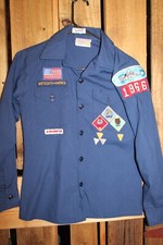 Boy Scouts Youth Shirt Vintage Blue Sewn on patches Long Sleeve 14 Medium