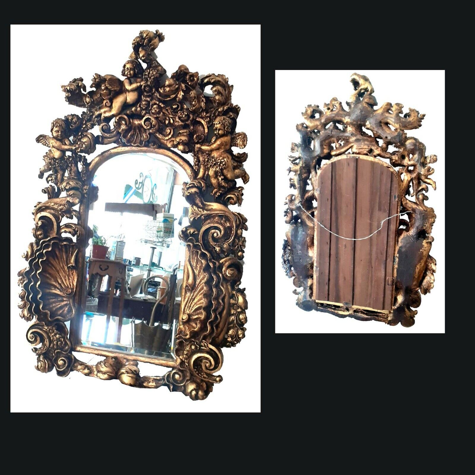 Spanish colonial baroque gilt mirror angels openwork