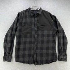 Nomad Mens Large L Button Up Long Sleeve Camisa Plaid Dark Blue Flannel 